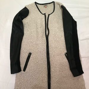 Wool Sweater with Leather Sleeves